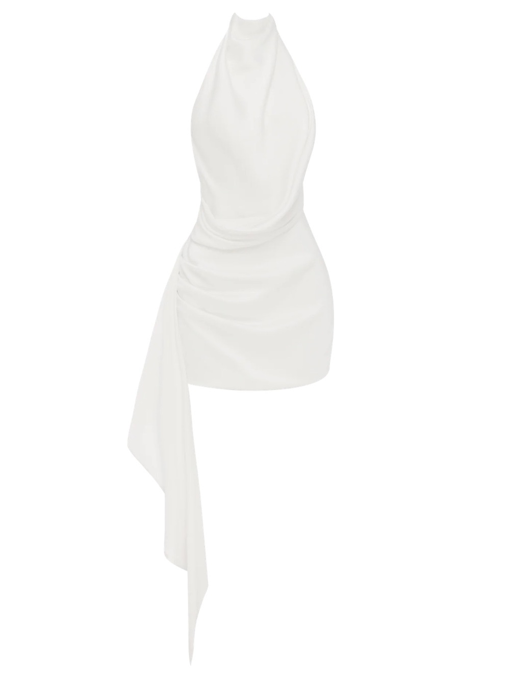 White Halter Mini Dress with Side drape